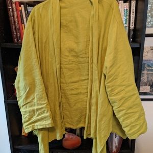 Pea green linen, open Heydari jacket